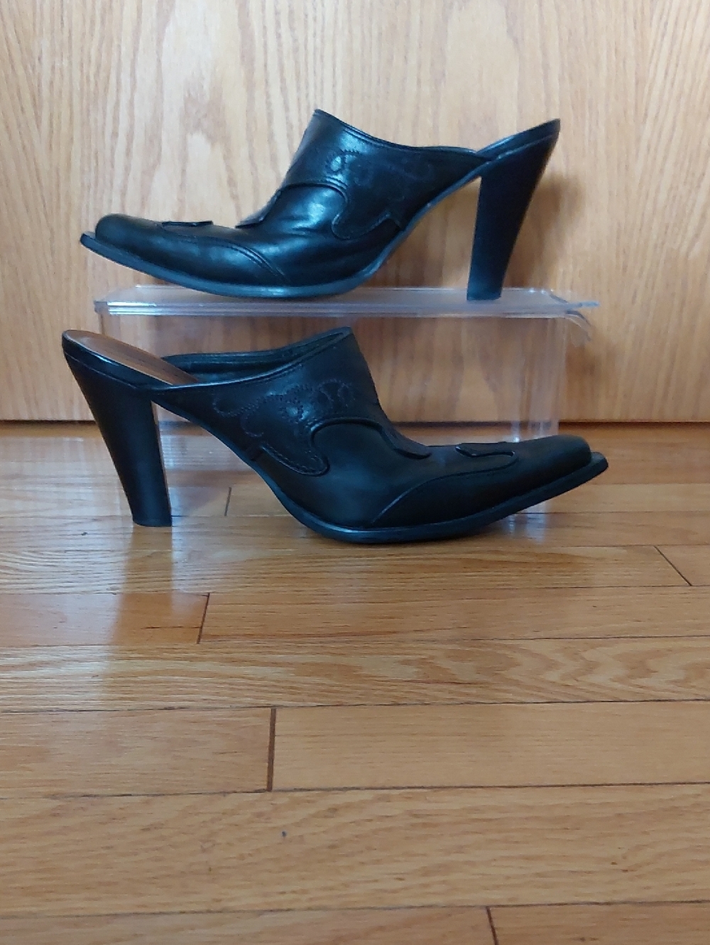 Bronx Western Black Leather High Heel Mule - Women